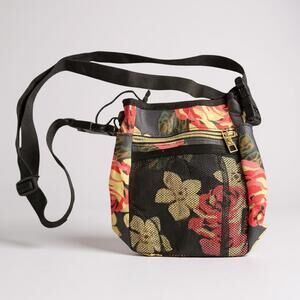 Lokass Crossbody Cinch Closure Black and Flower Waterproof Bag 7"x 8"